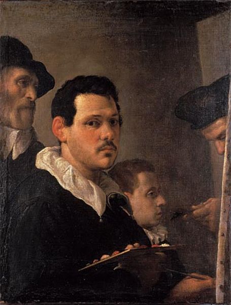 Self-Portrait with Three Figures ca 1585  by Annibale Carracci (1560-1609) Pinacoteca di Brera Milano
